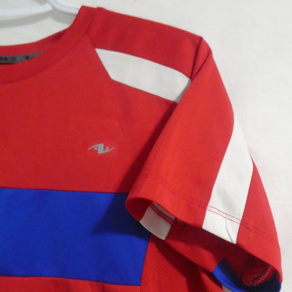 ATHLETIC WORKS | large, 14 | Red Exercise T-Shirt | Mesh Sides | White Stripes - Picture 4 of 13